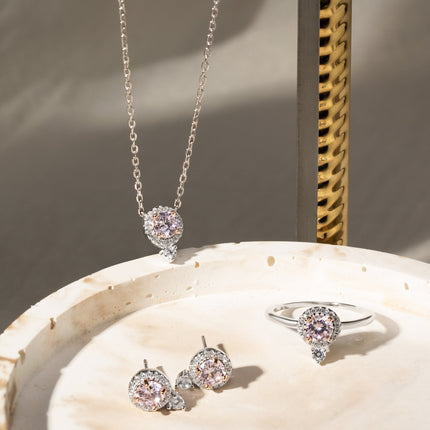 Sterling silver morganite crystal set
