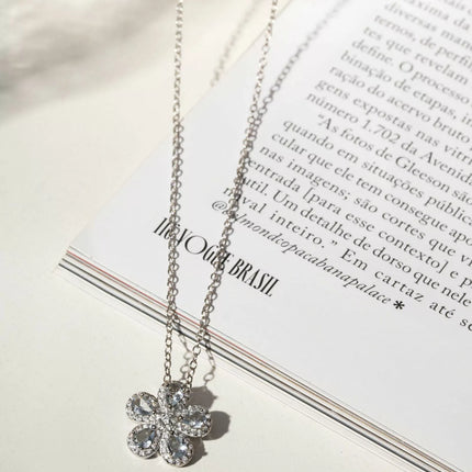 Sterling silver flower aquamarine crystal set