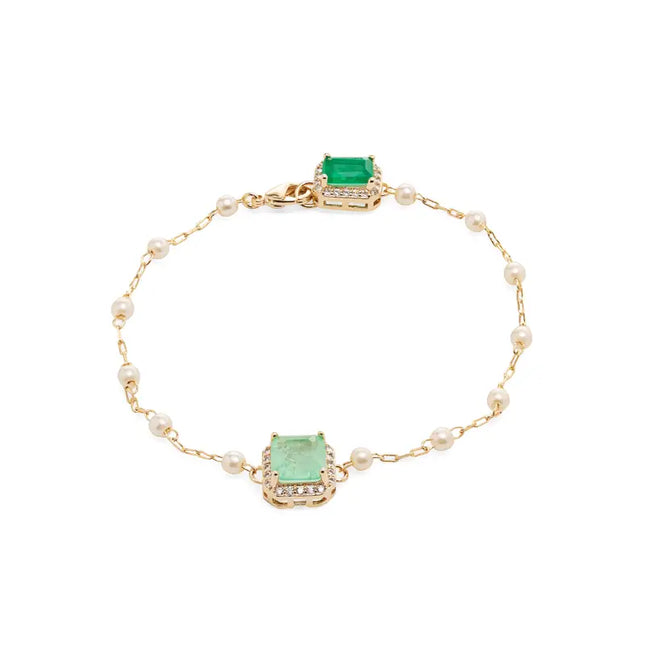 Fusion tourmaline and emerald pearls bracelet