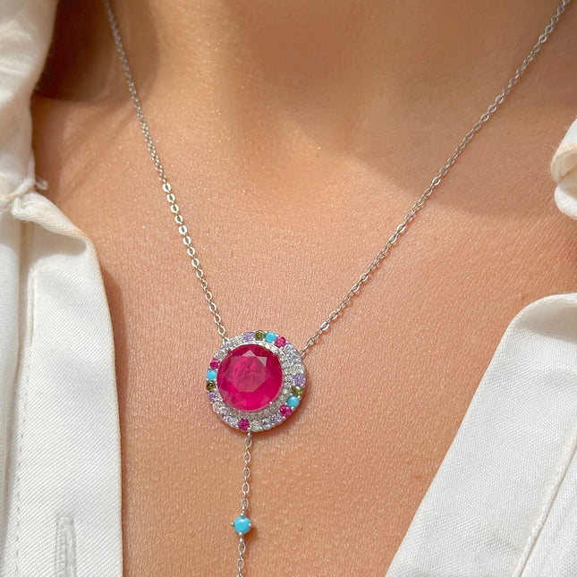 Sterling silver colourful necklace