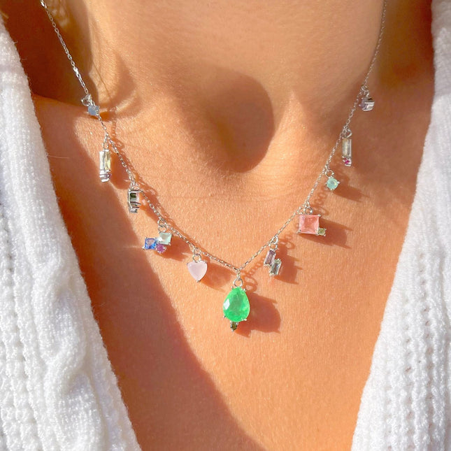 Dangling Colourful Sterling Silver Necklace