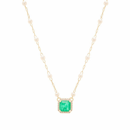 Pearls chain square pendant necklace
