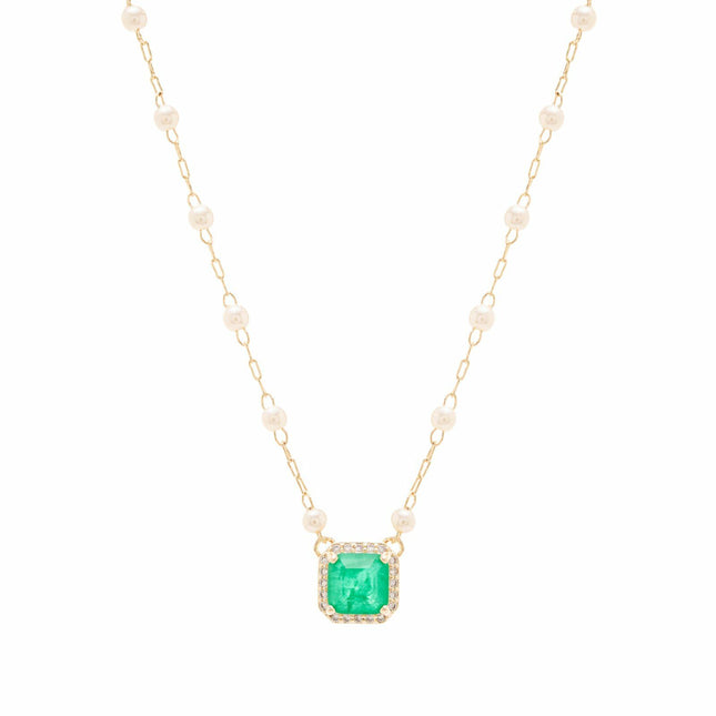 Pearls chain square pendant necklace
