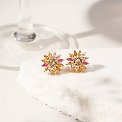 colourful crystals flower earring