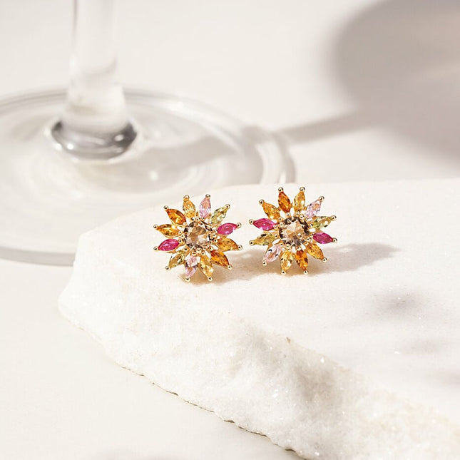 colourful crystals flower earring