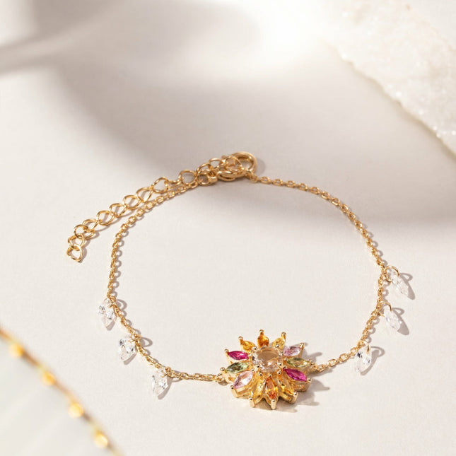 Colourful crystals flower bracelet