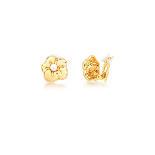 Pearl flower clip earrings