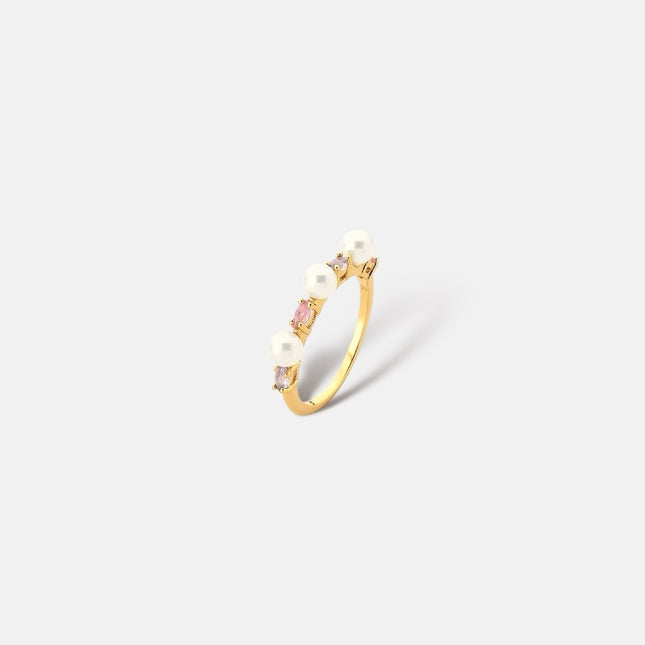 Pink crystals and pearls ring
