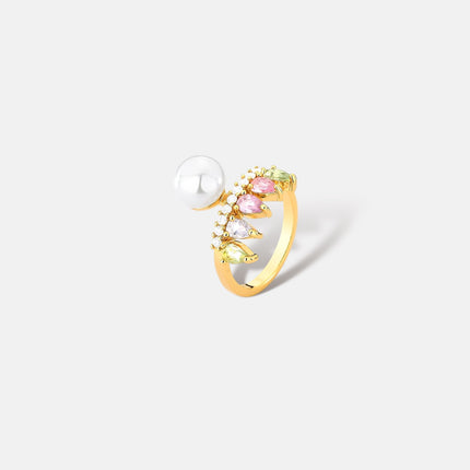 Crystals and pearl zirconia studded ring