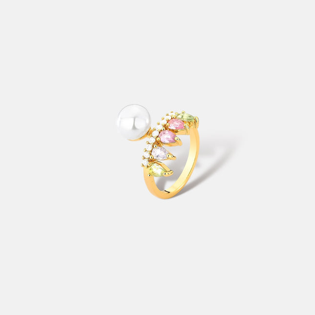 Crystals and pearl zirconia studded ring