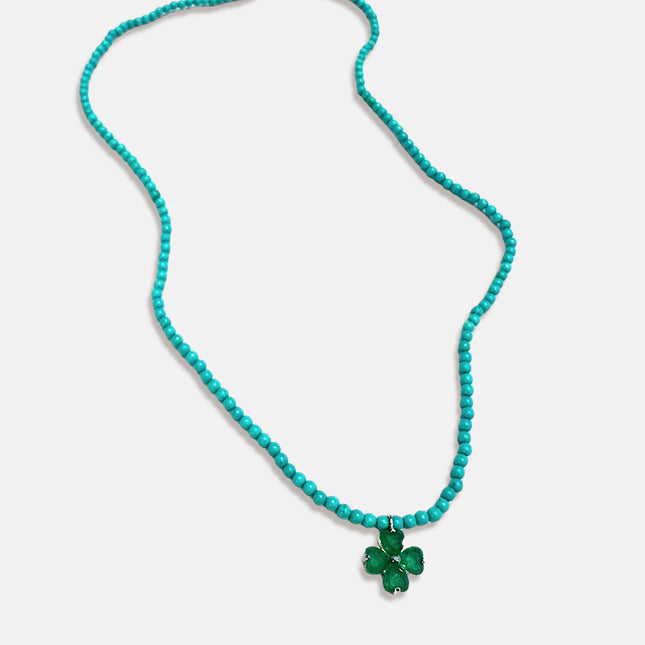 Sterling silver reconstituted turquoise and emerald clover zirconia necklace