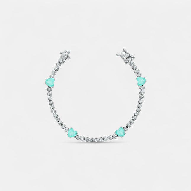 Sterling silver tennis heart tourmaline zirconia bracelet
