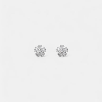 Sterling silver flower baguette earrings
