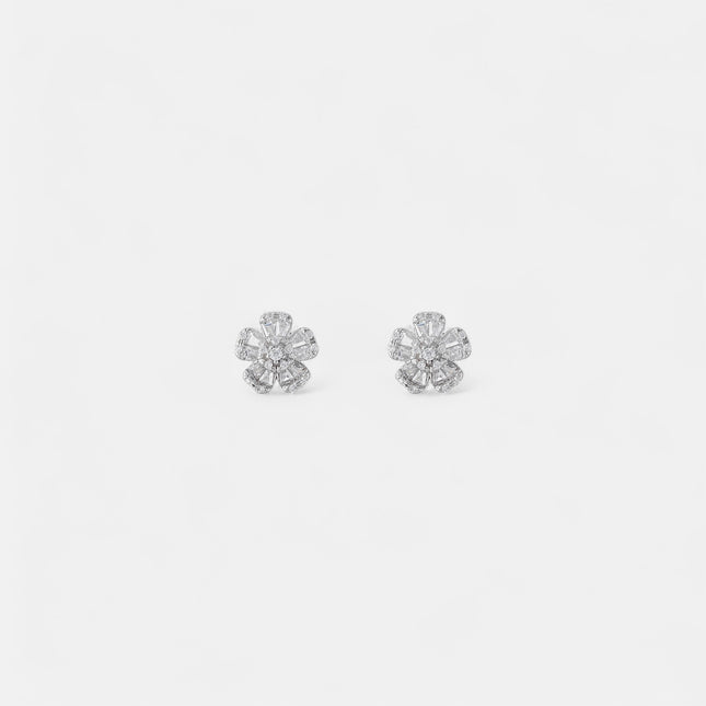 Sterling silver flower baguette earrings
