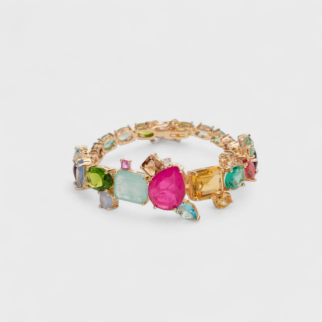 Pink Tourmaline Fusion Maxi Shapes Bracelet  Gold Plated