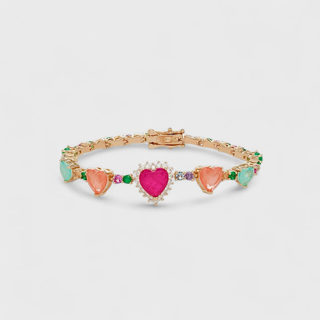 Crystal colourful heart bracelet