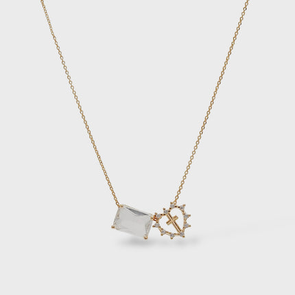 Square crystal and Mary necklace