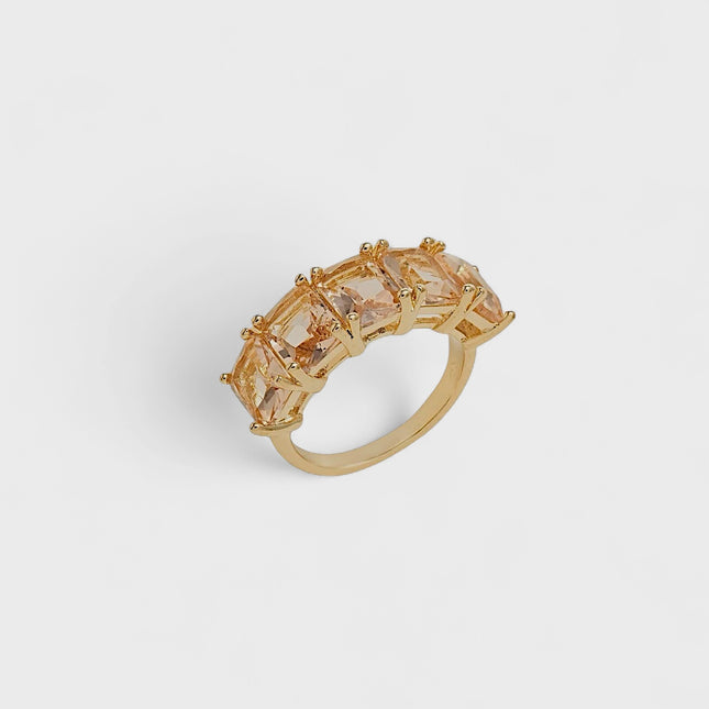 Ring with 5 Rectangles 6x8 Morganite Crystal