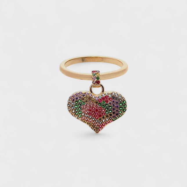 Colorful Zirconia Hanging Heart Ring