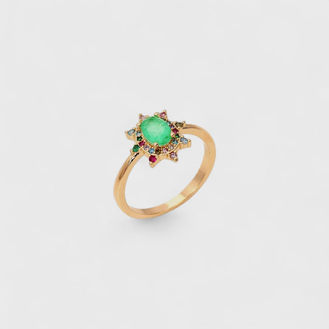 Colourful round crystal ring
