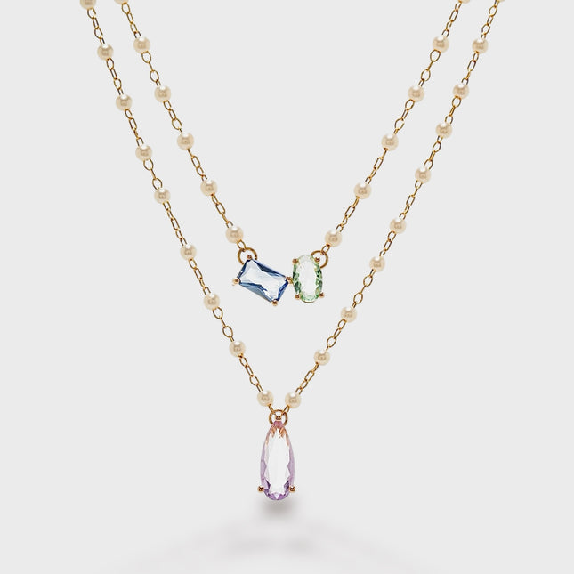 Crystal colourful and baroque pearl necklace