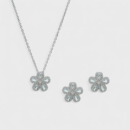Sterling silver flower aquamarine crystal set