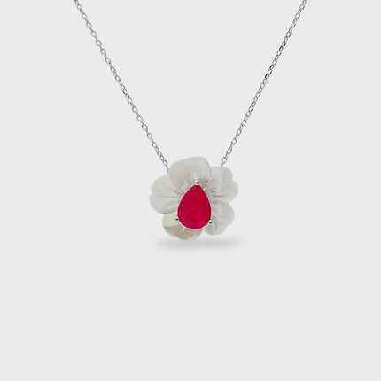 Sterling silver tourmaline pink and mother of pearls necklace