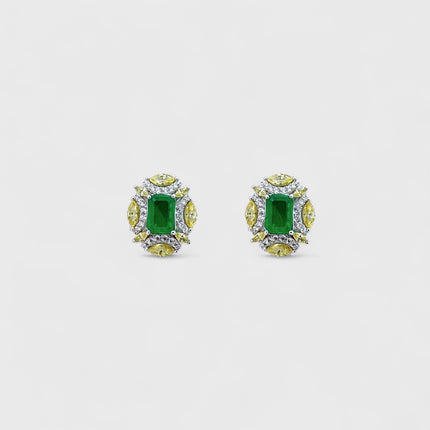 Emerald and fancy yellow earrings