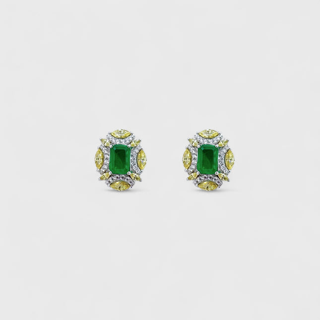 Emerald and fancy yellow earrings