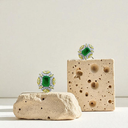 Emerald and fancy yellow earrings