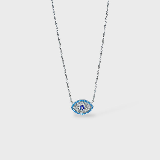 Blue zirconia devil eye necklace
