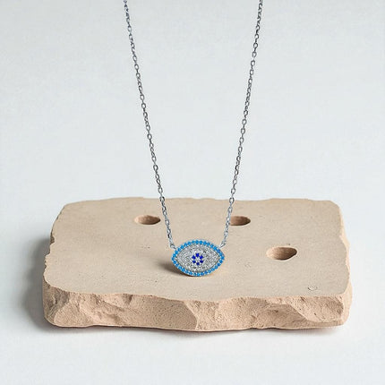 Blue zirconia devil eye necklace