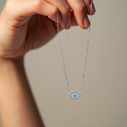 Blue zirconia devil eye necklace