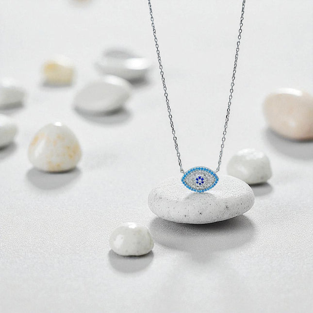 Blue zirconia devil eye necklace