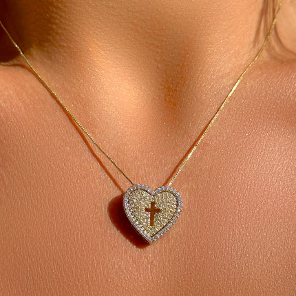 Heart duo colour zirconia necklace