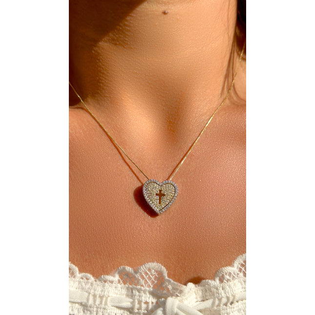 Heart duo colour zirconia necklace