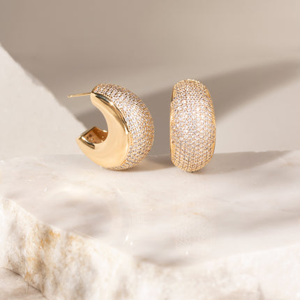 Chunky hoop zirconia studded earrings