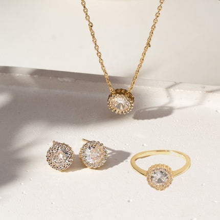 Round zirconia studded necklace and earrings set