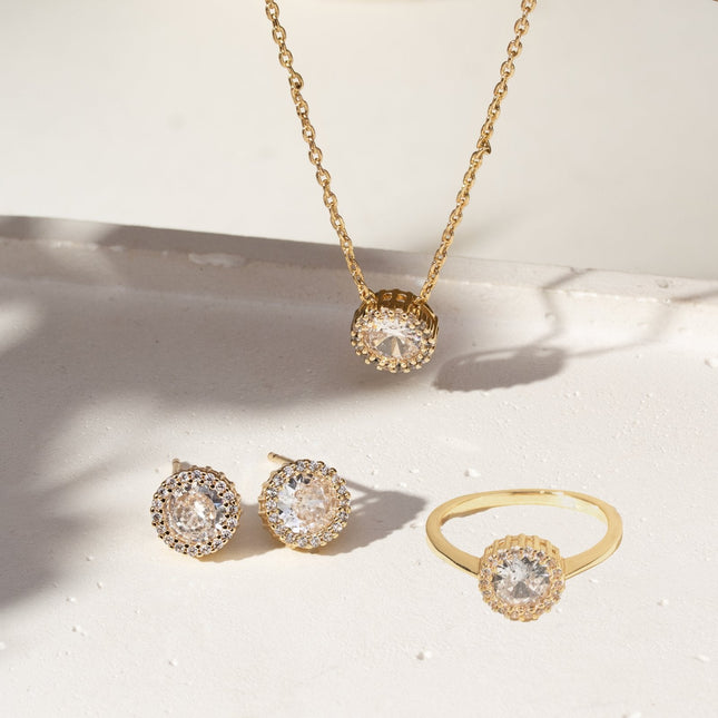 Round zirconia studded necklace and earrings set