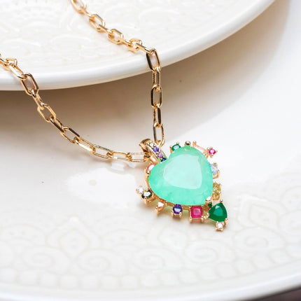 Crystal tourmaline and colourful zirconia necklace